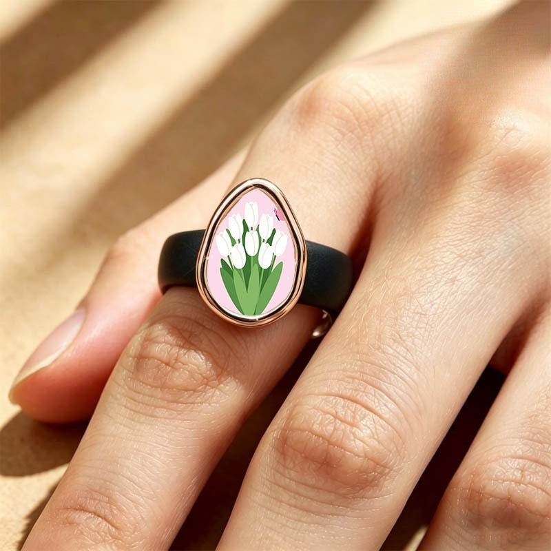 White Tulip Teardrop Ring