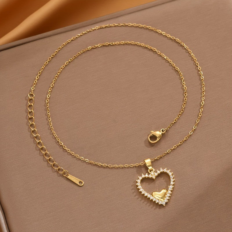 Cubic Zirconia Framed Heart Necklace