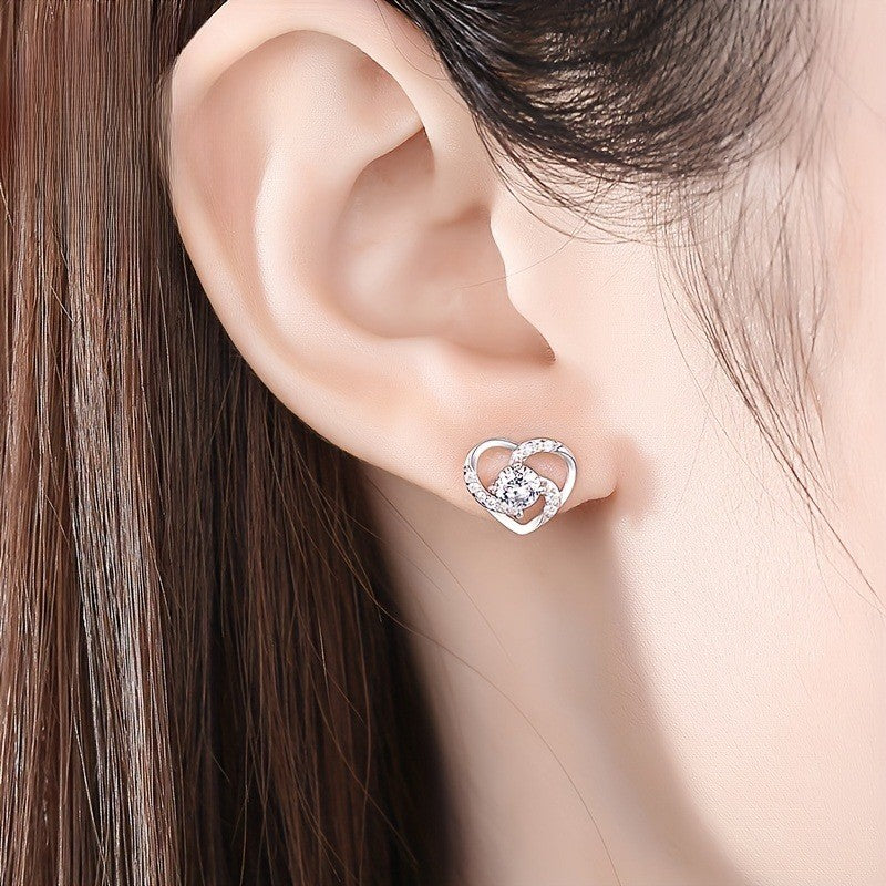 Twisted Heart Crystal Stud Earrings