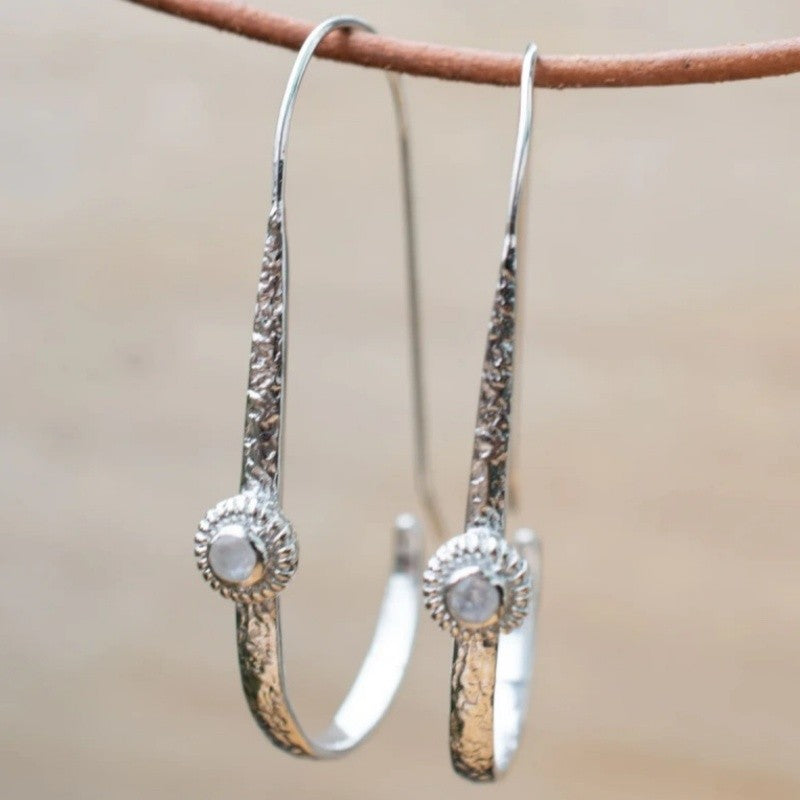 Moonstone Textured U-Shape Earrings