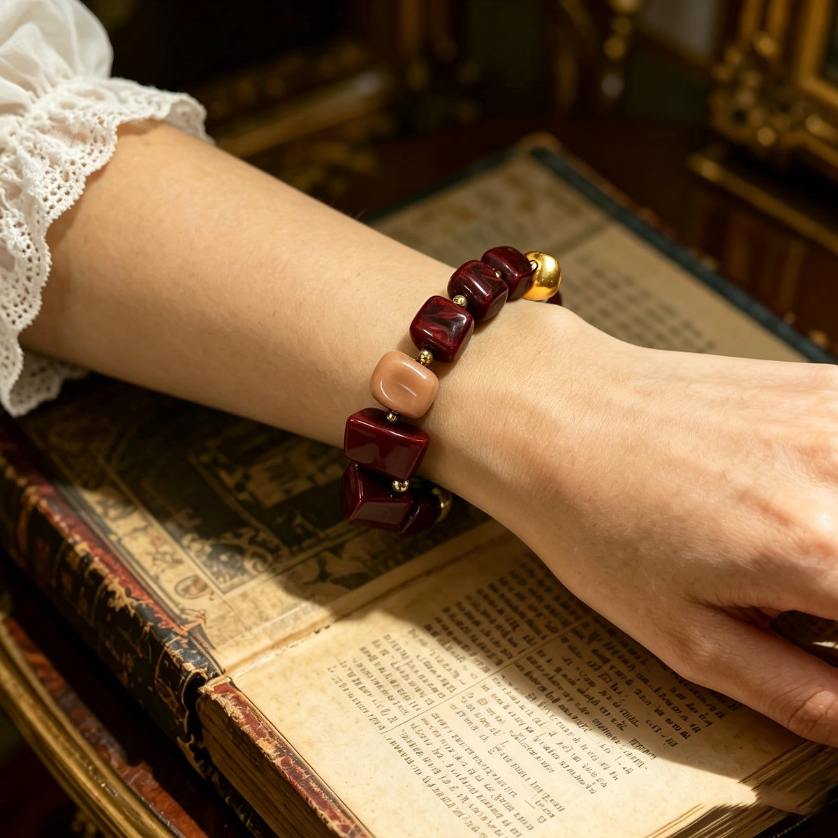 Burgundy Square Bead Bracelet