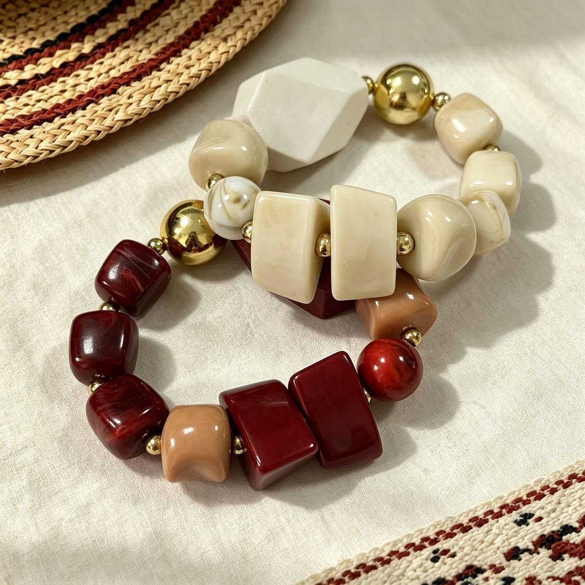 Burgundy Square Bead Bracelet