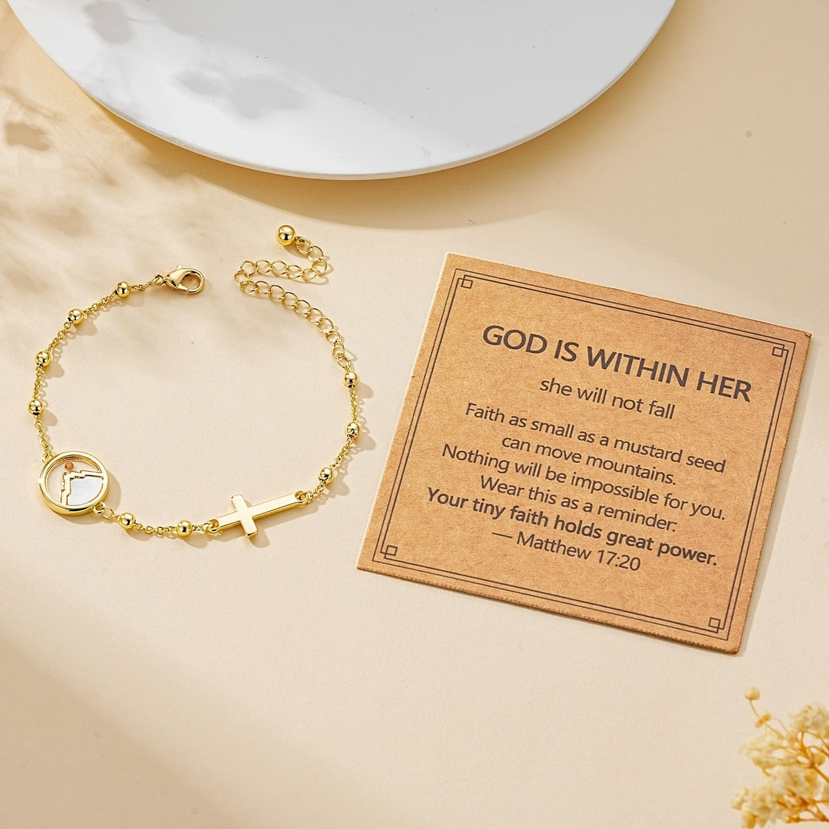 Cross & Mustard Seed Charm Bracelet