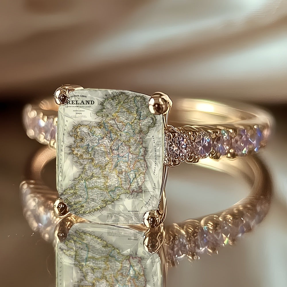 Vintage Map Square Ring