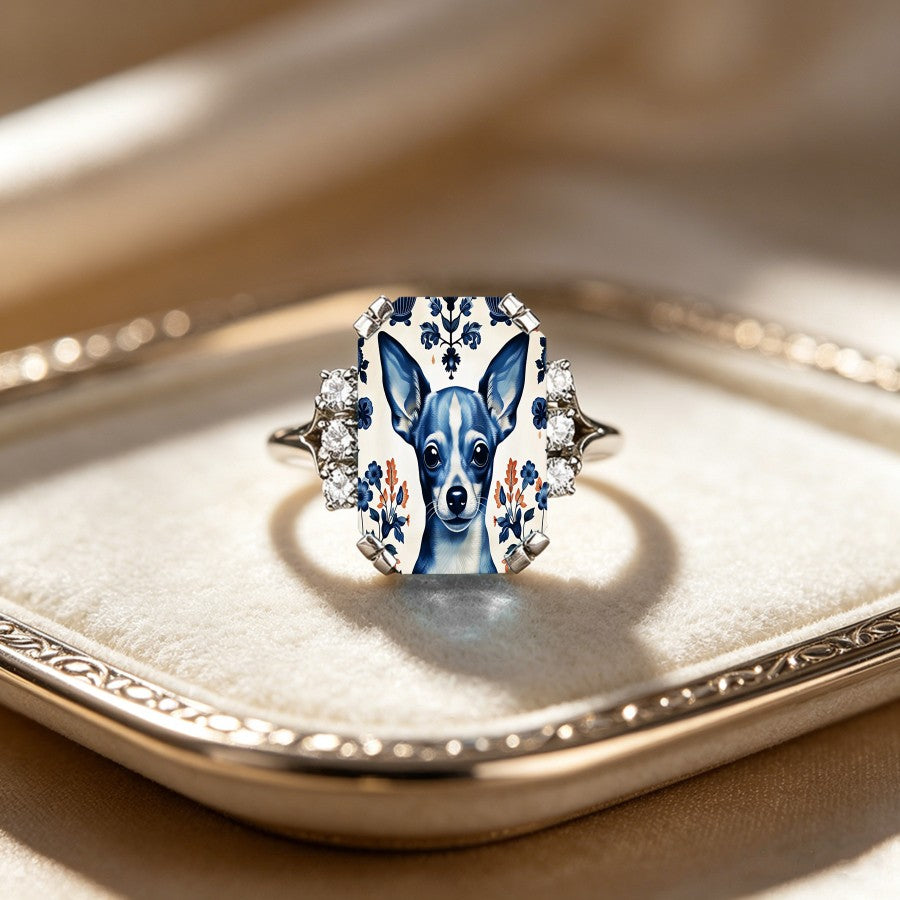 Blue Chihuahua Floral Ring