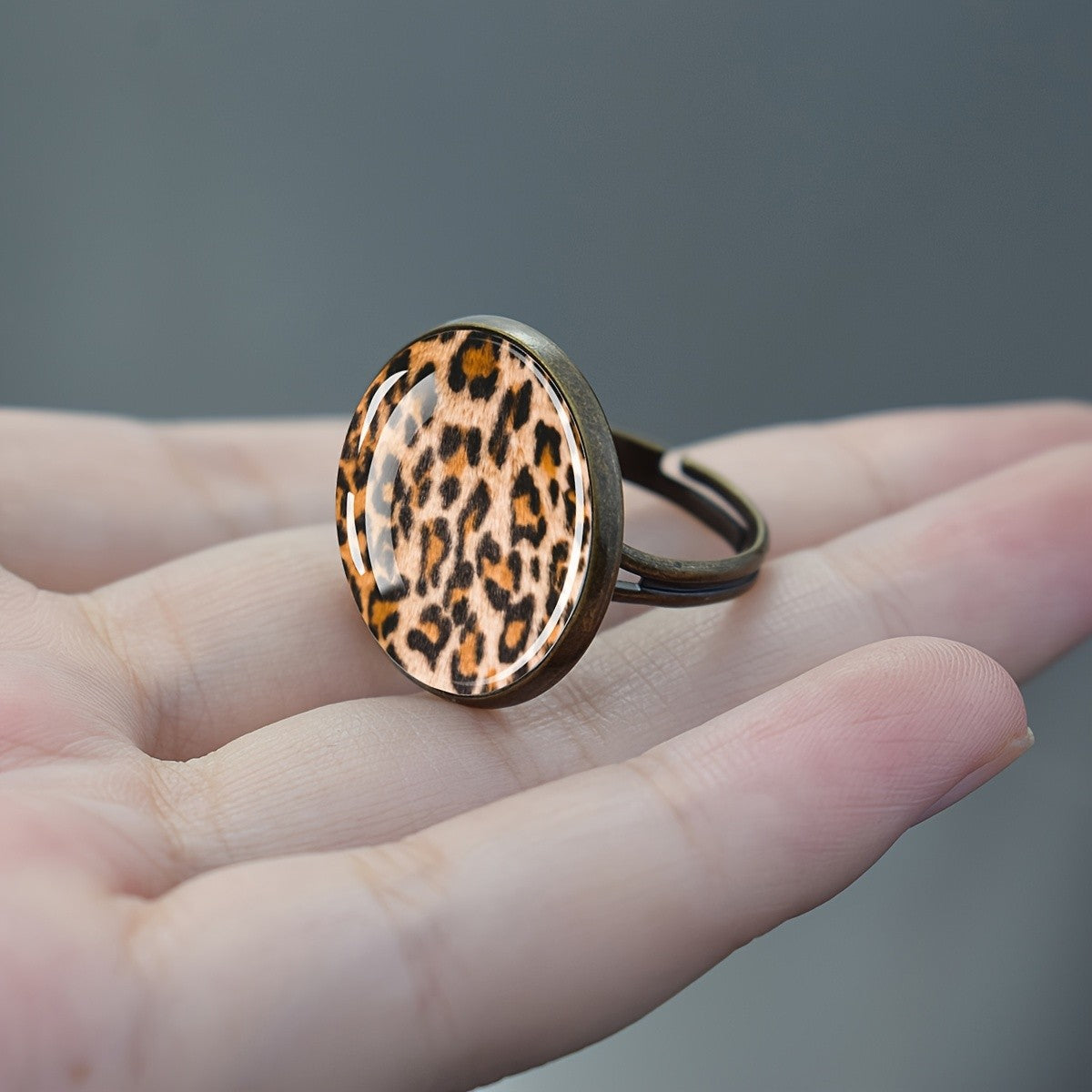 Leopard Print Oval Glass Ring