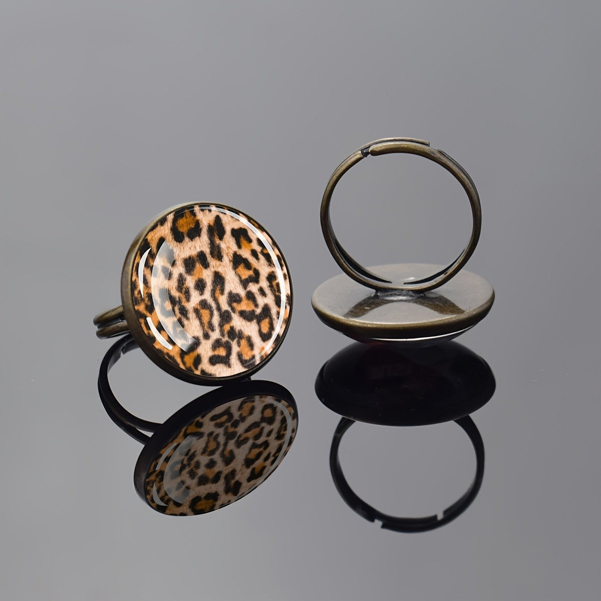 Leopard Print Oval Glass Ring