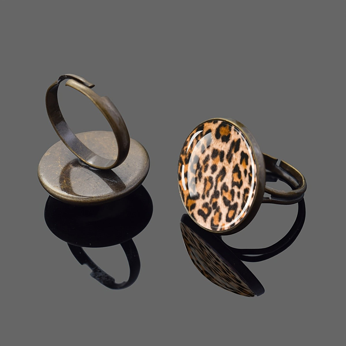 Leopard Print Oval Glass Ring