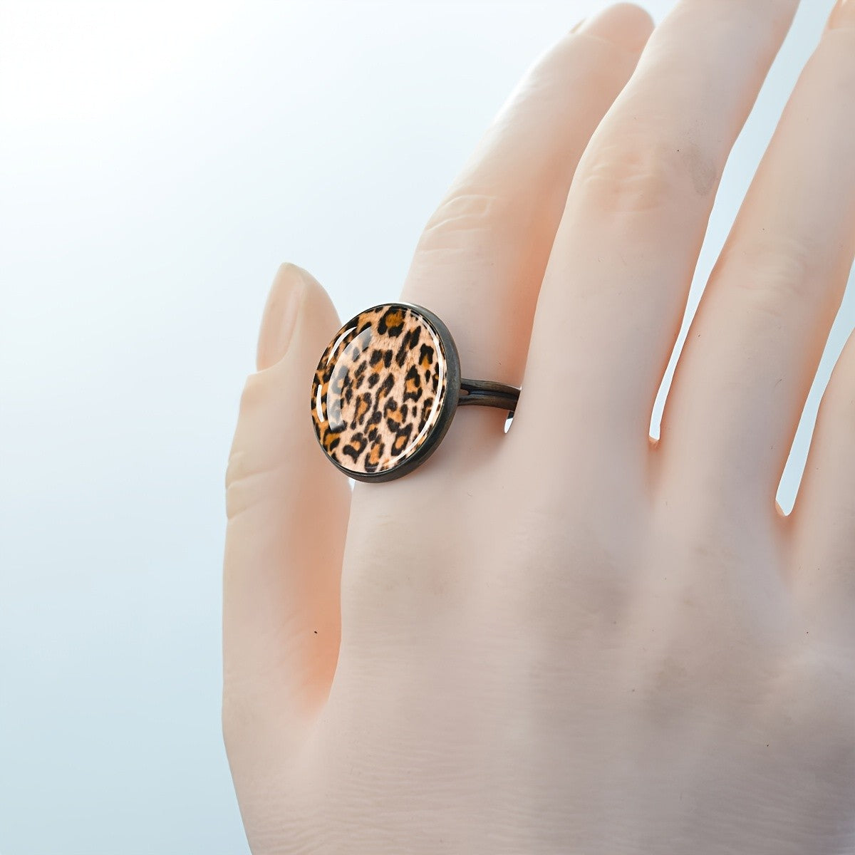 Leopard Print Oval Glass Ring