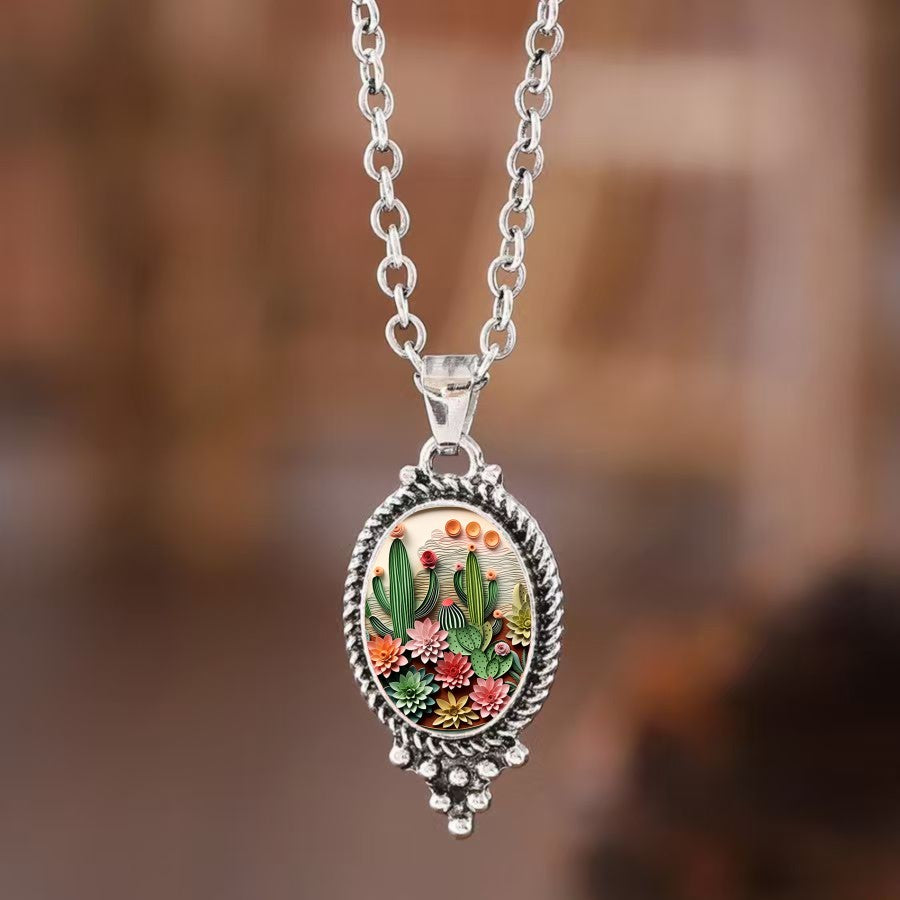 Cactus Garden Oval Necklace