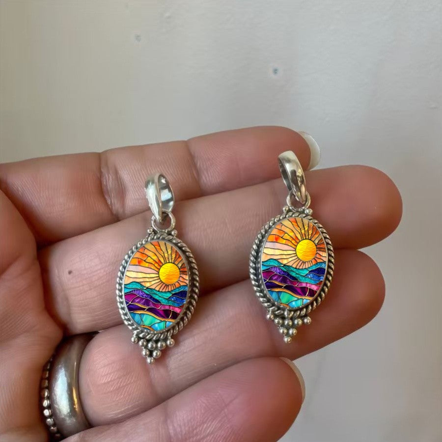 Sunset Landscape Oval Necklace