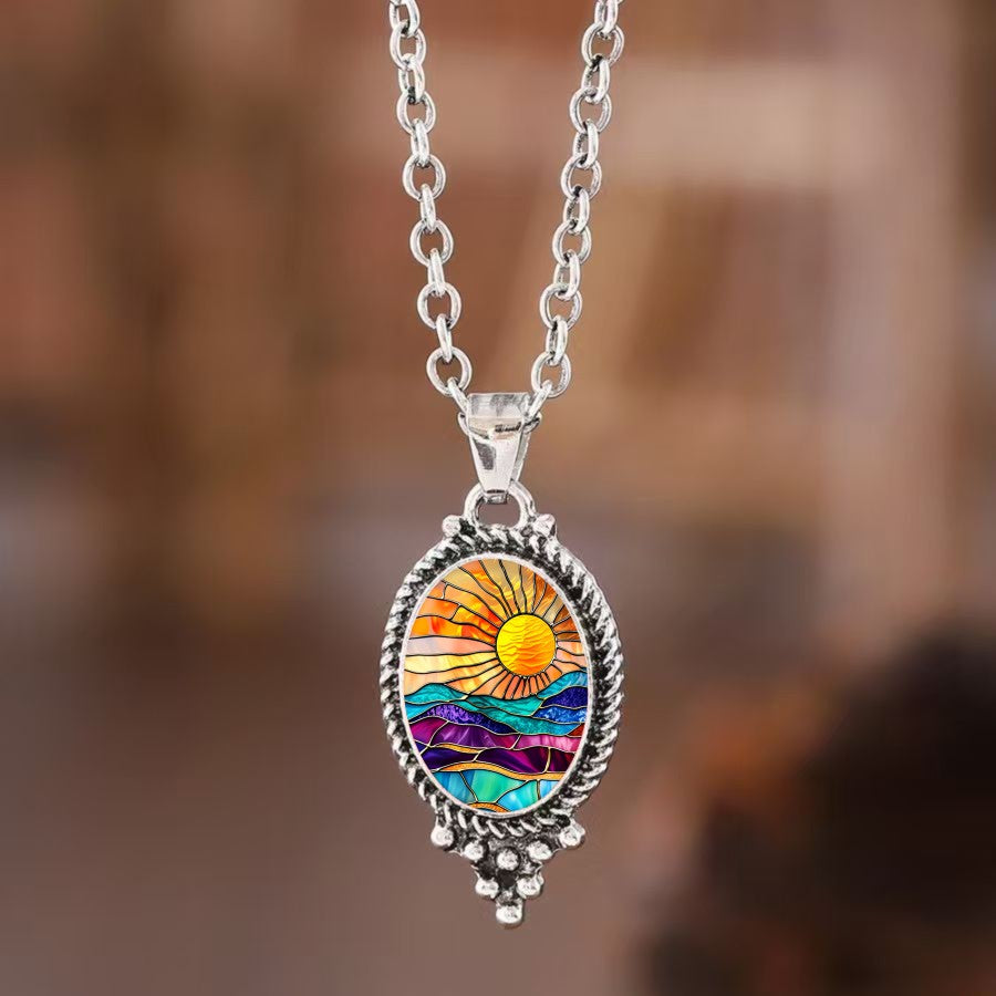 Sunset Landscape Oval Necklace