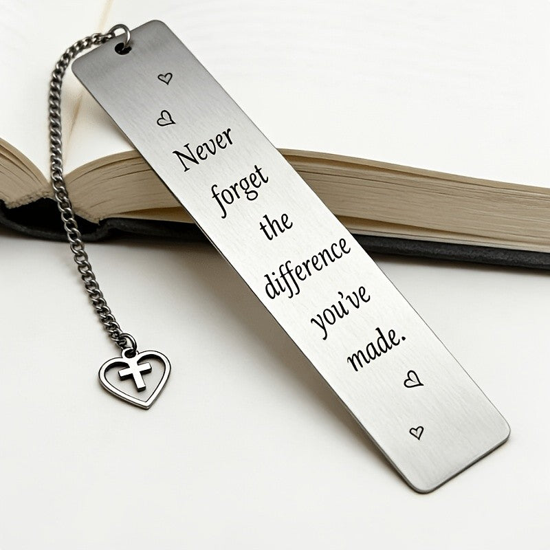 Inspirational Quote Bookmark with Heart Cross Charm