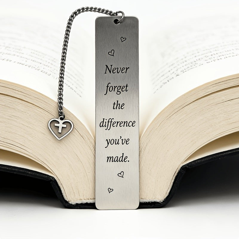 Inspirational Quote Bookmark with Heart Cross Charm