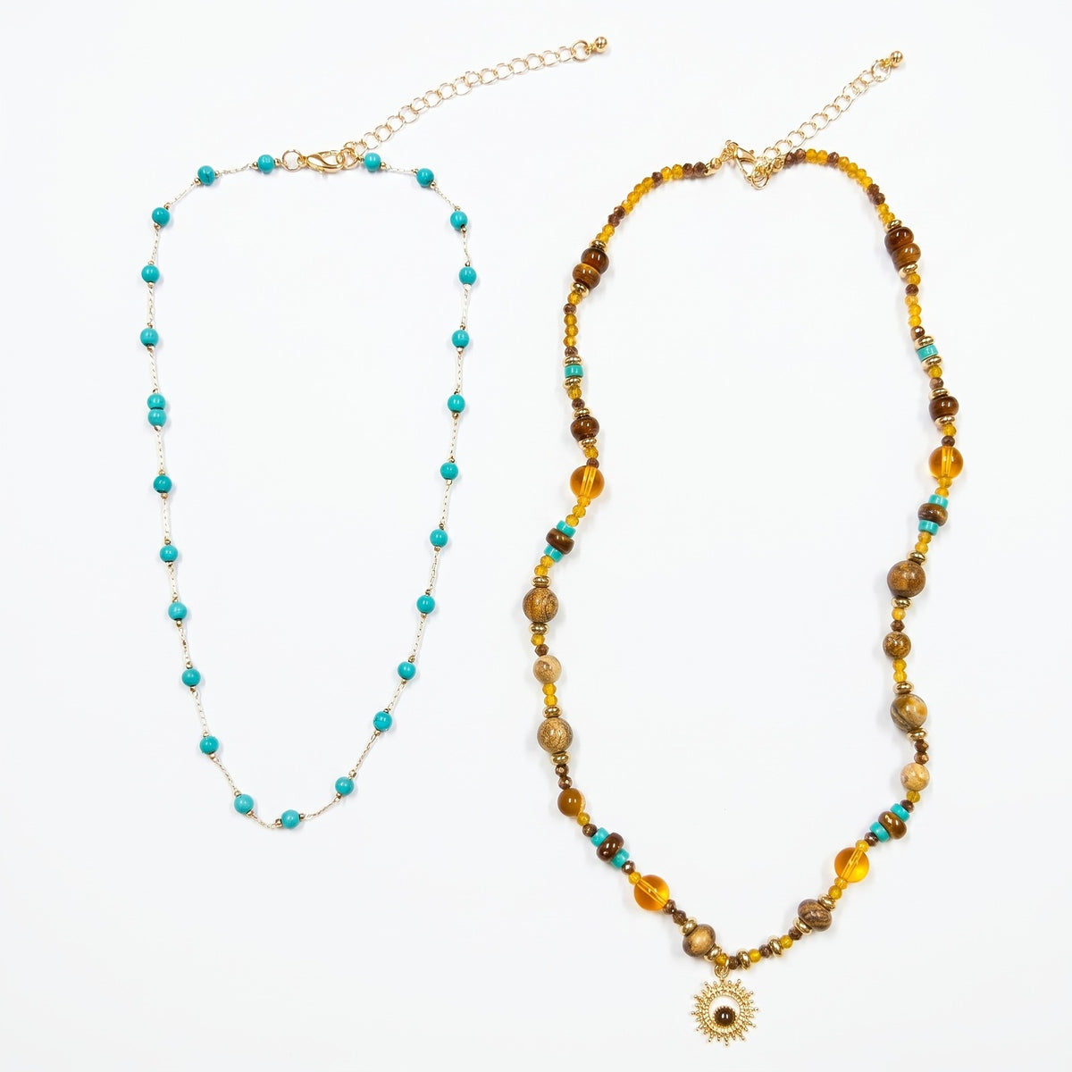 Sun Charm Layered Turquoise Necklace Set