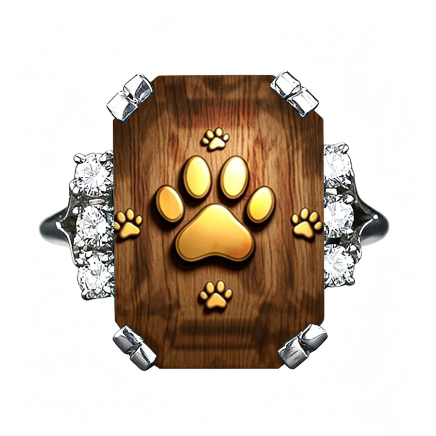 Wood Grain Paw Print Square Ring
