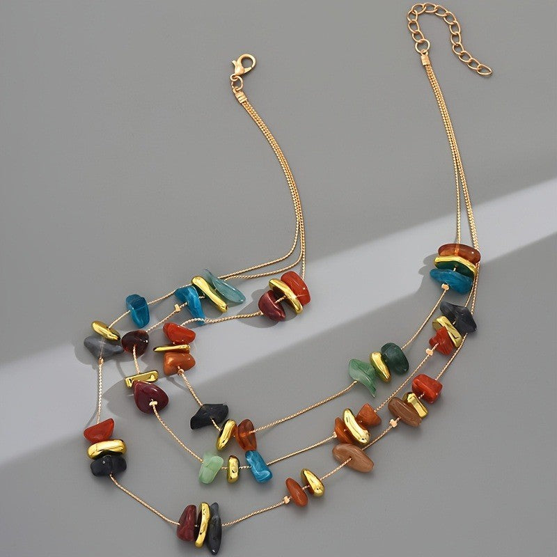 Multi-Color Stone Layered Necklace