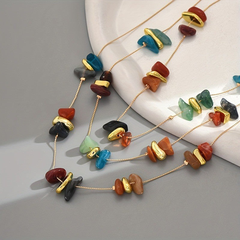 Multi-Color Stone Layered Necklace