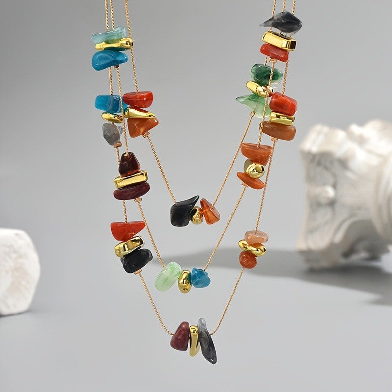 Multi-Color Stone Layered Necklace