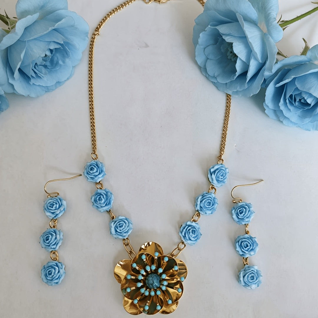 Blue Rose Sunflower Jewelry Set