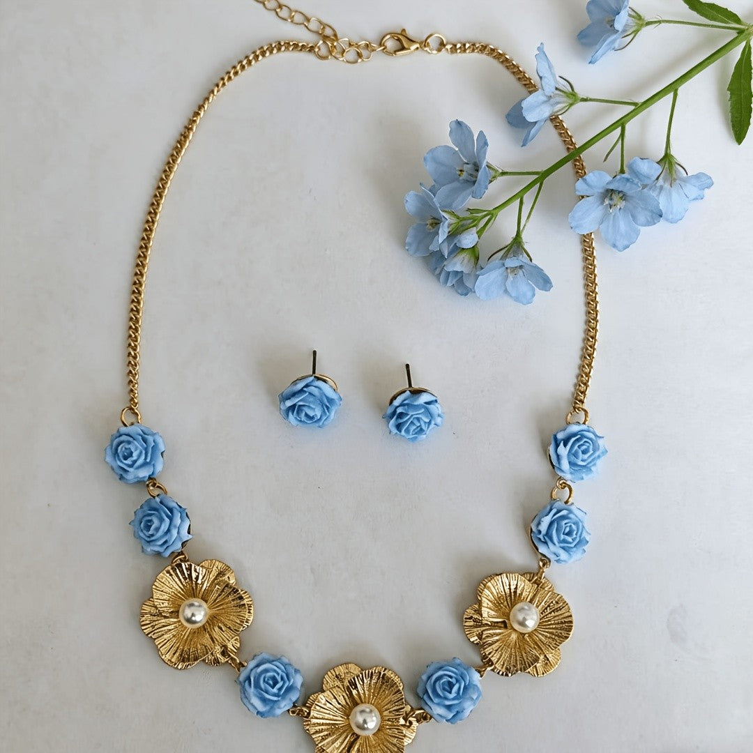 Blue Rose Sunflower Jewelry Set