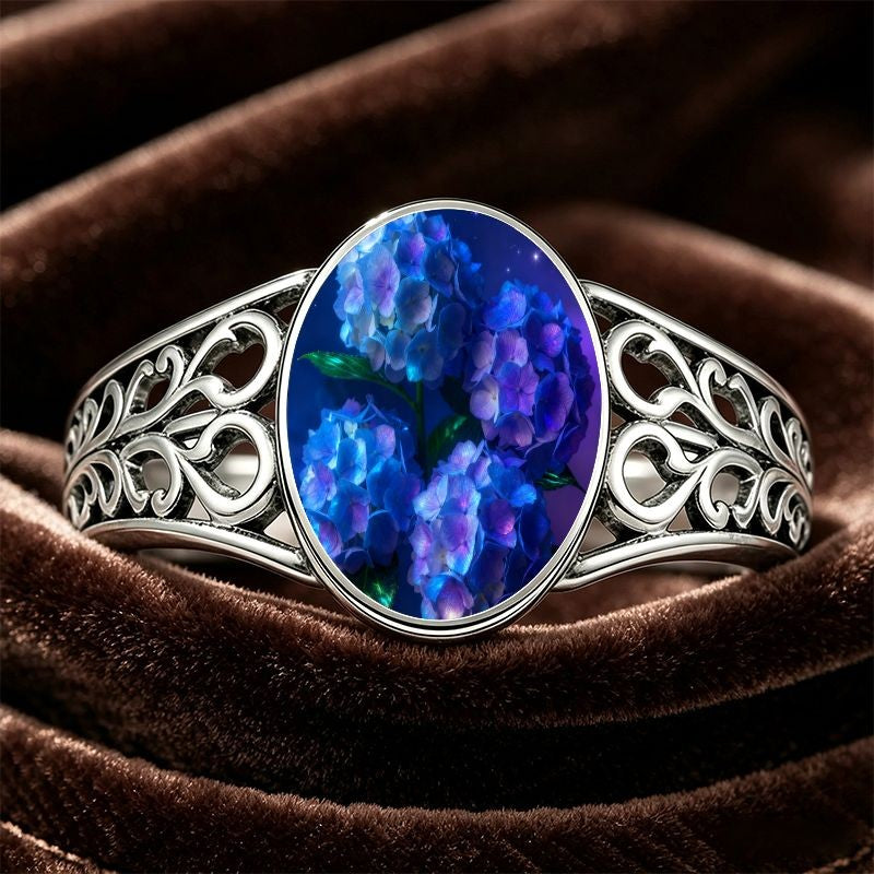 Blue Hydrangea Filigree Ring