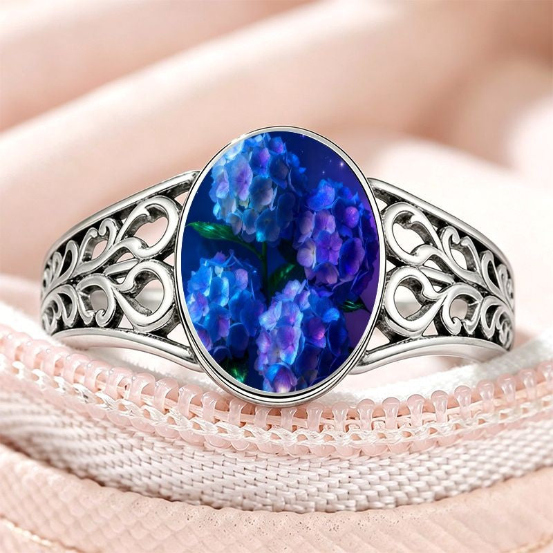 Blue Hydrangea Filigree Ring