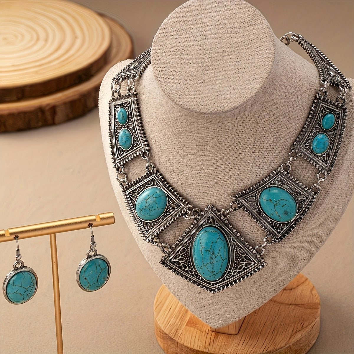 Turquoise Diamond Link Necklace & Earring Set