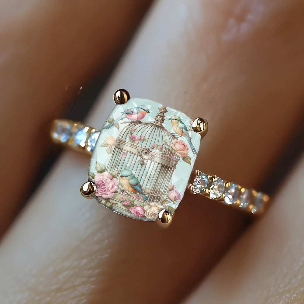 Birdcage & Bluebird Square Ring