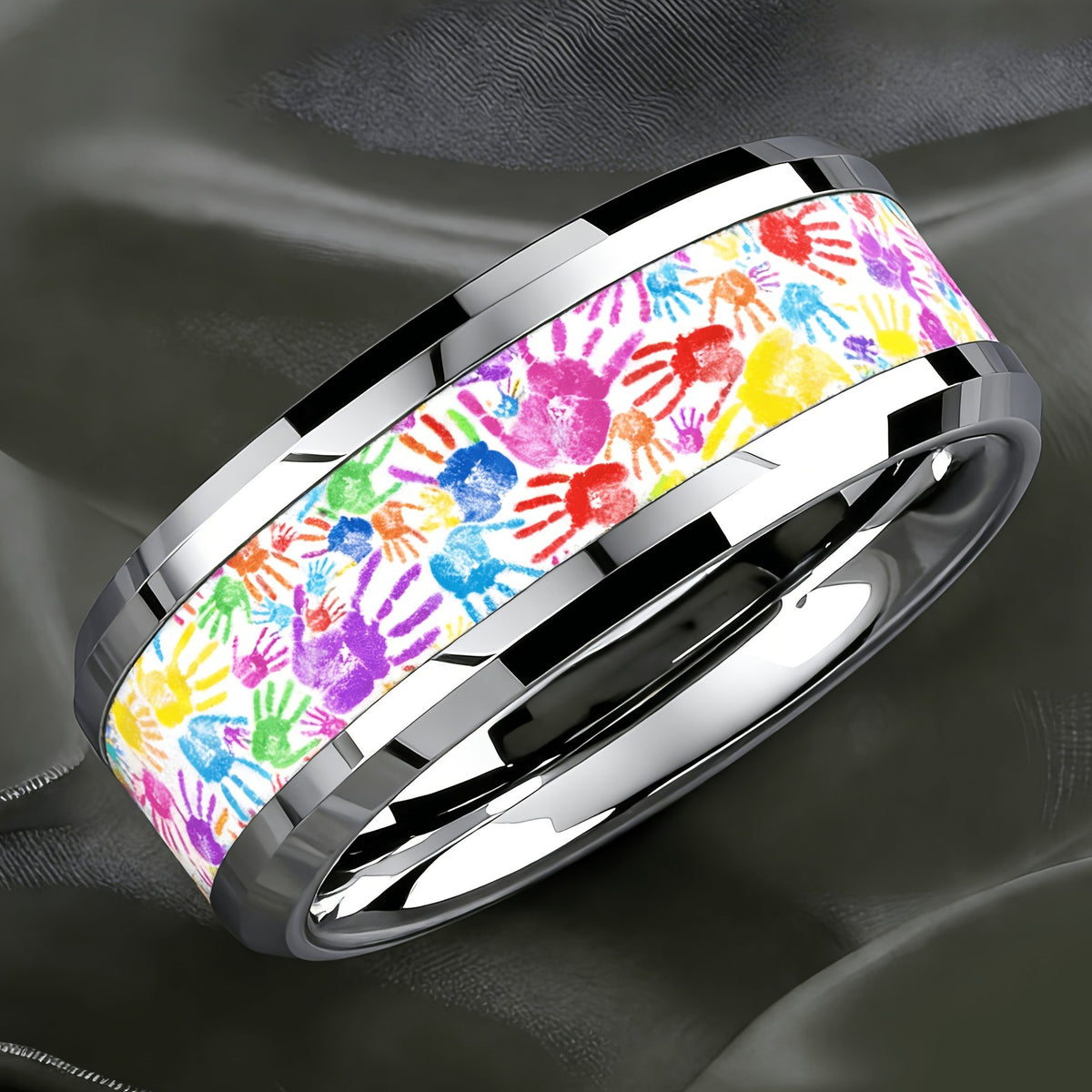 Colorful Handprint Band Ring