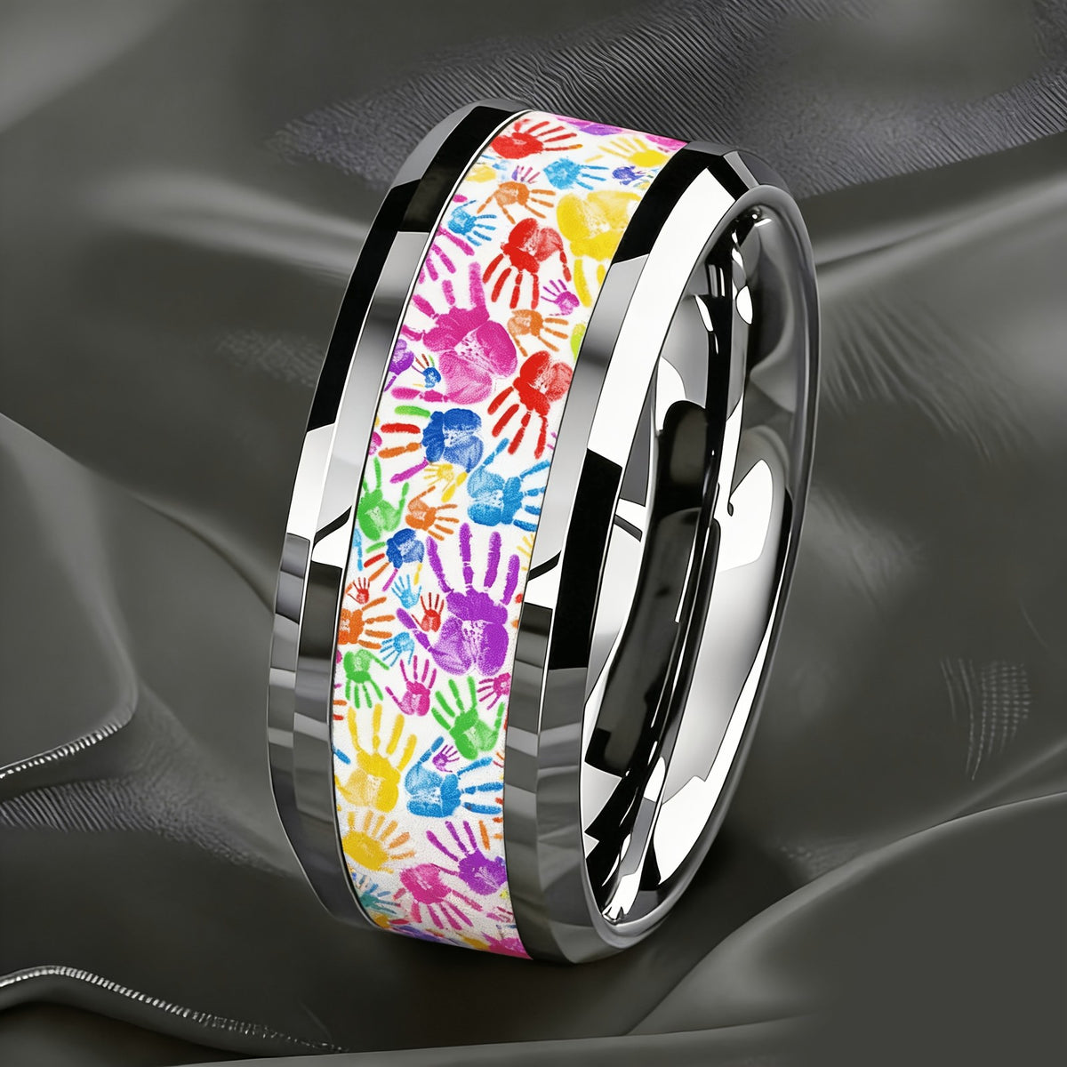Colorful Handprint Band Ring