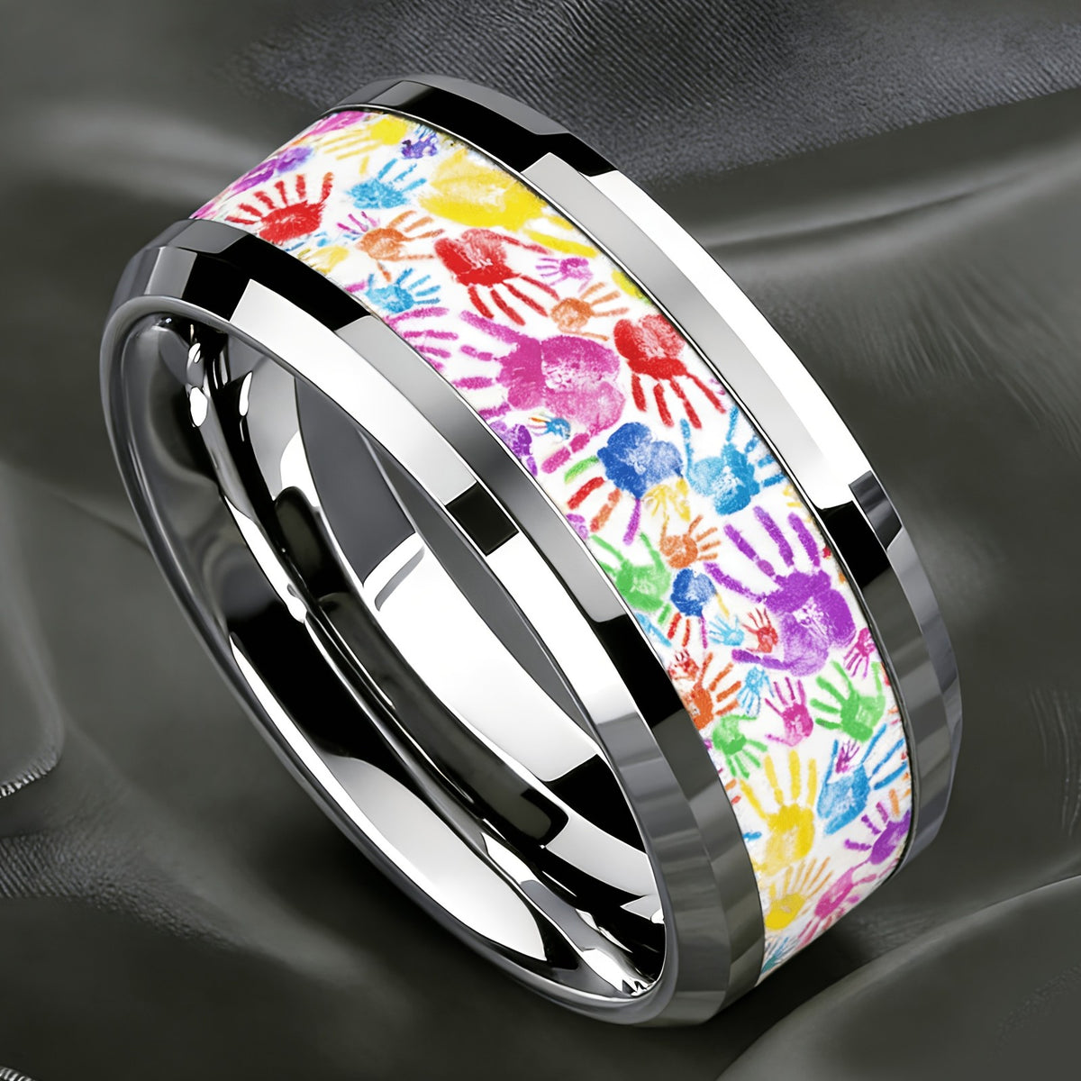 Colorful Handprint Band Ring