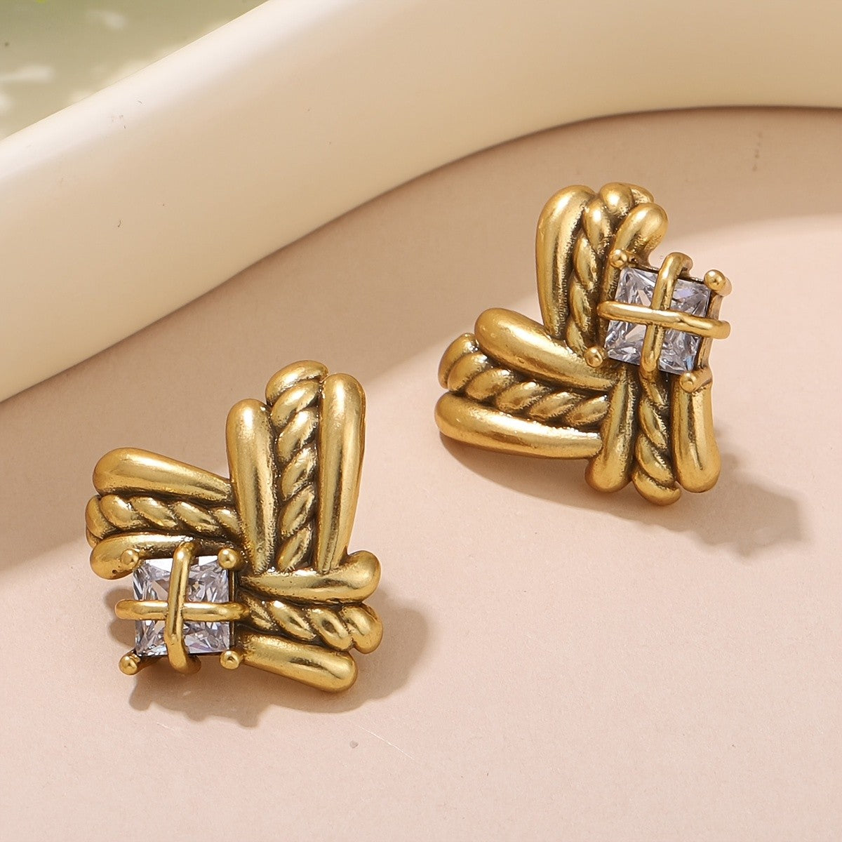 Braided Knot Square Crystal Earrings