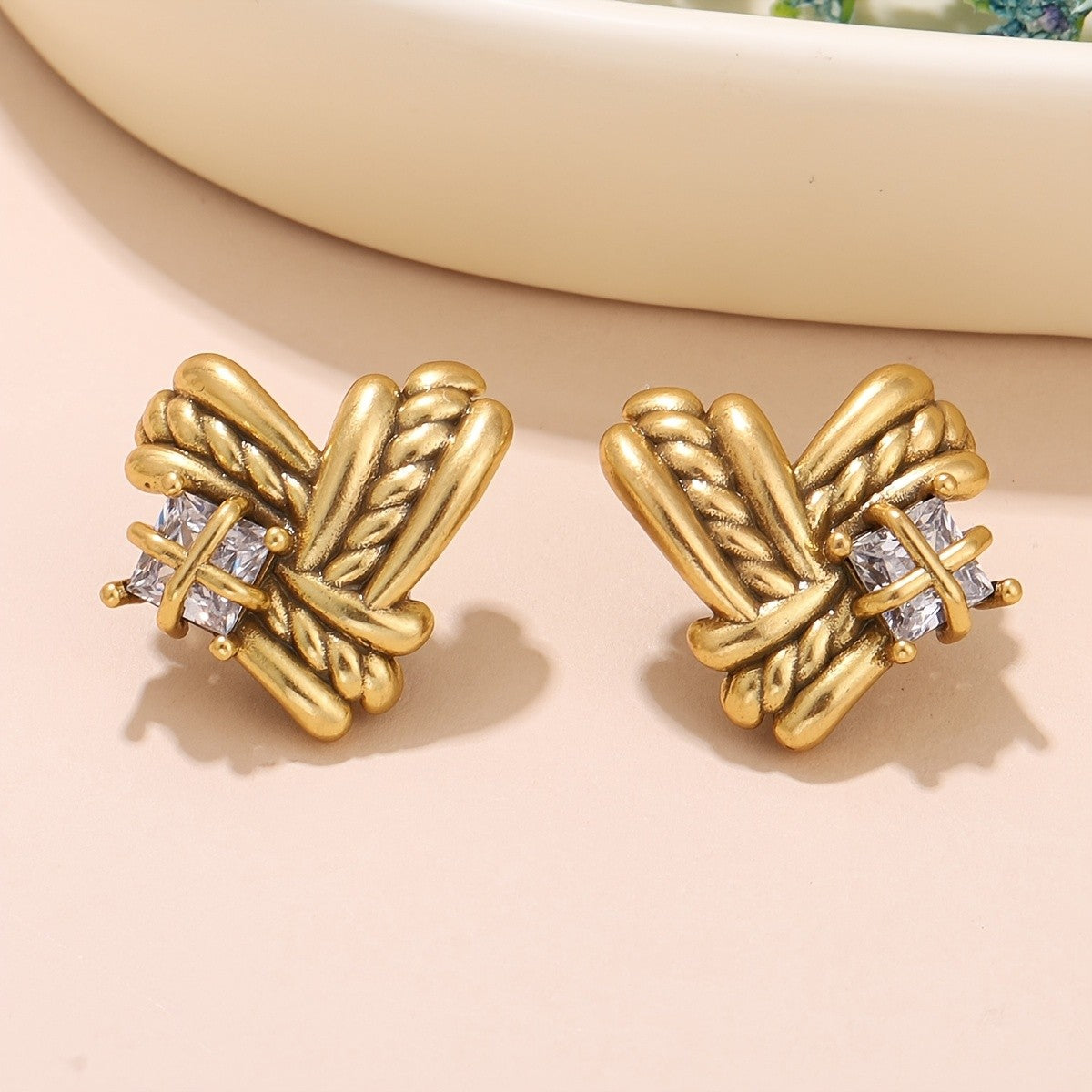 Braided Knot Square Crystal Earrings
