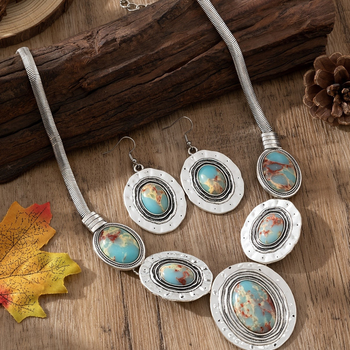 Marbled Stone Oval Jewelry Set