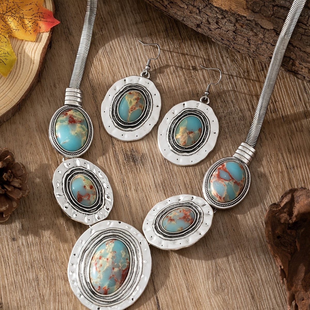 Marbled Stone Oval Jewelry Set