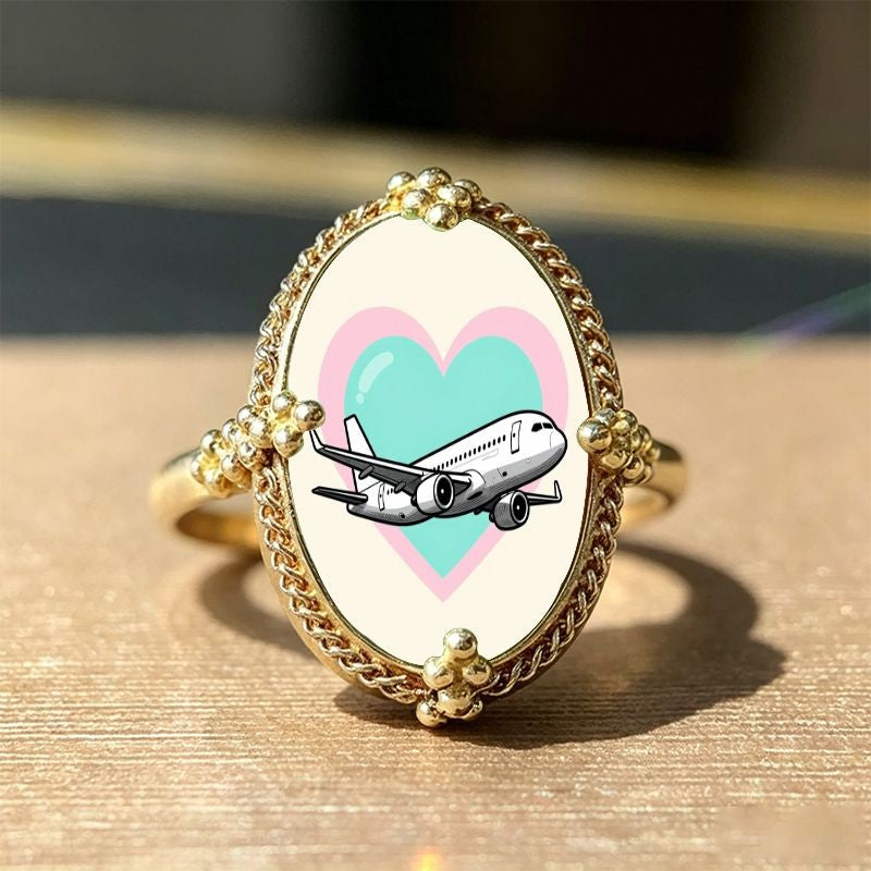 Airplane Heart Oval Ring