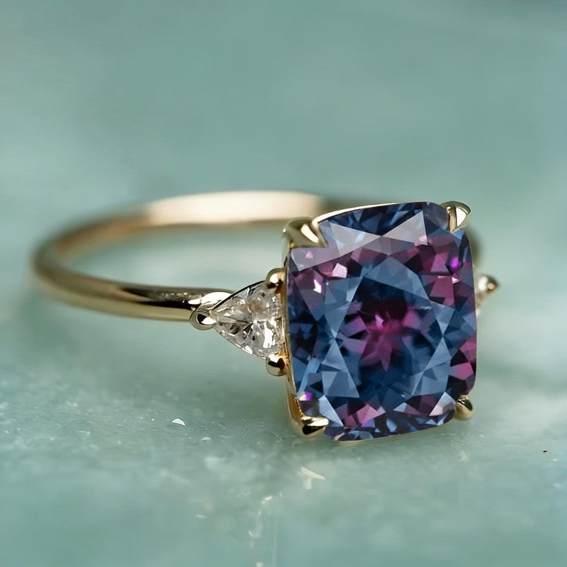 Square Purple Crystal Statement Ring