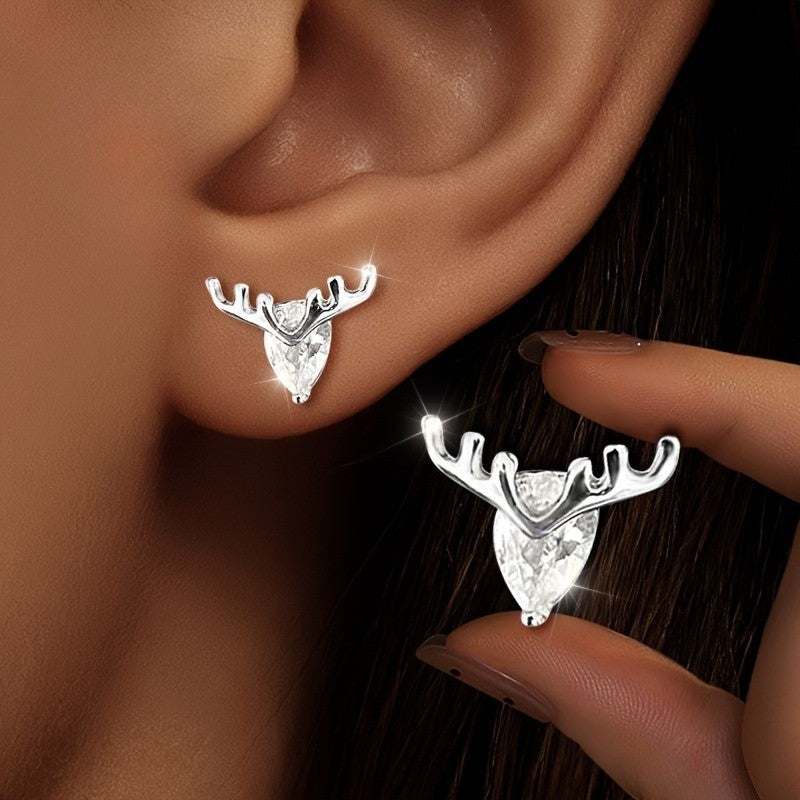 Crystal Stag Head Stud Earrings