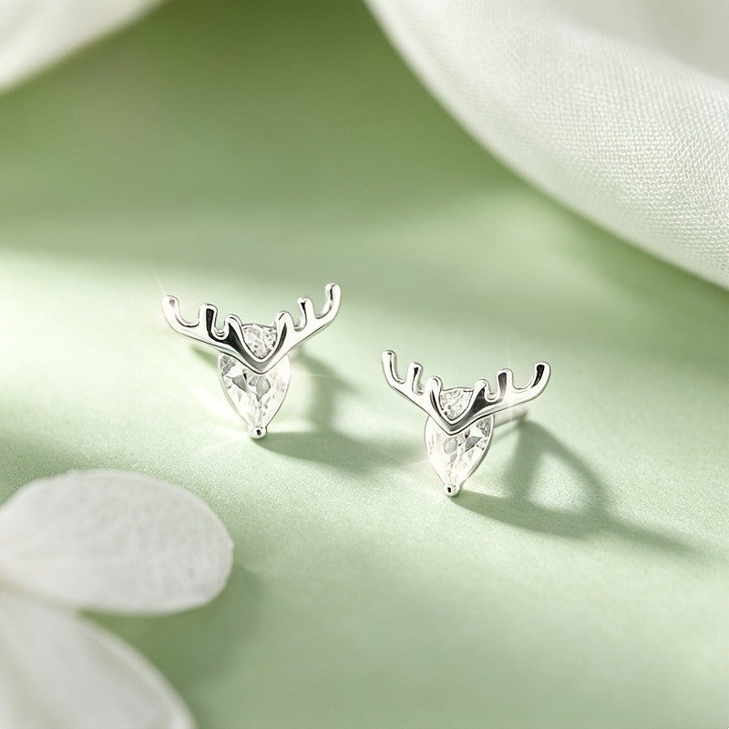 Crystal Stag Head Stud Earrings