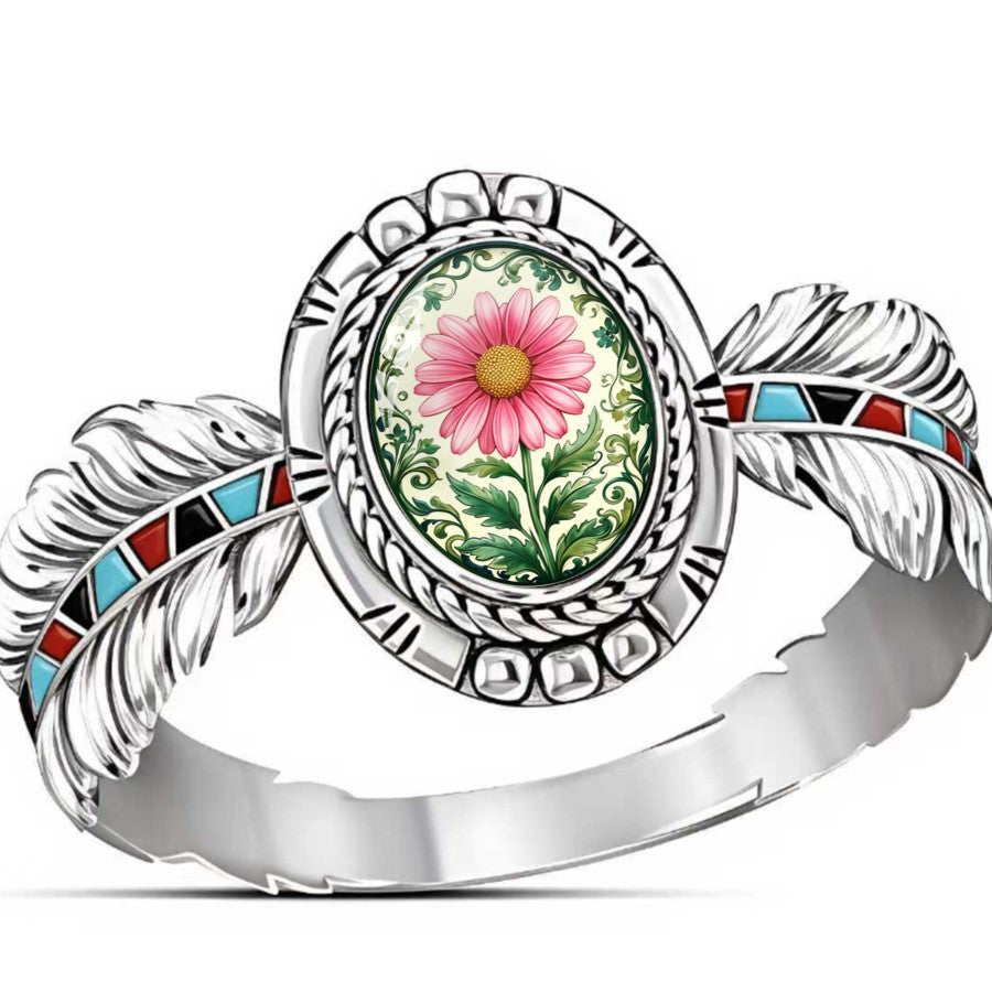Pink Daisy Oval Ring