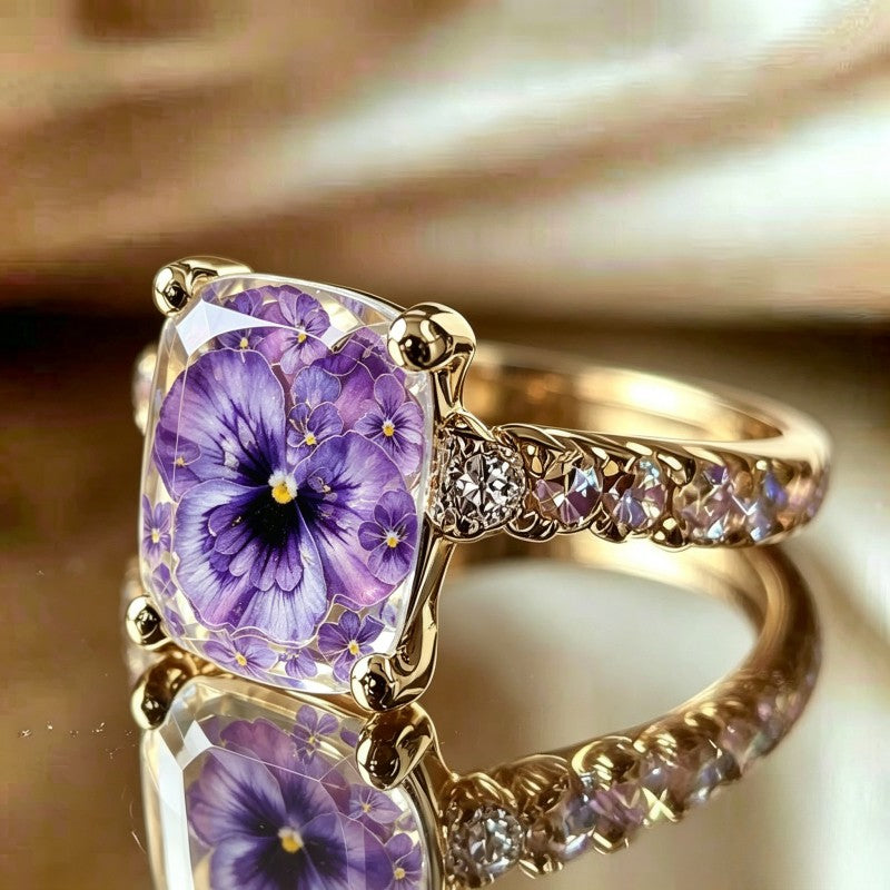 Purple Floral Square Ring
