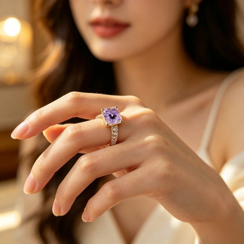 Purple Floral Square Ring