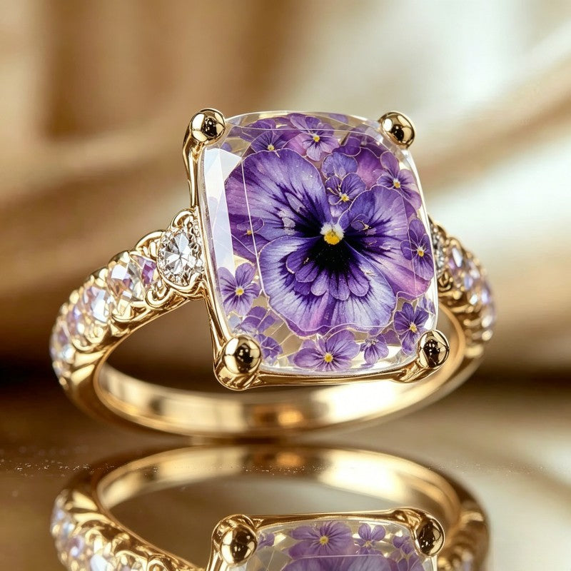 Purple Floral Square Ring