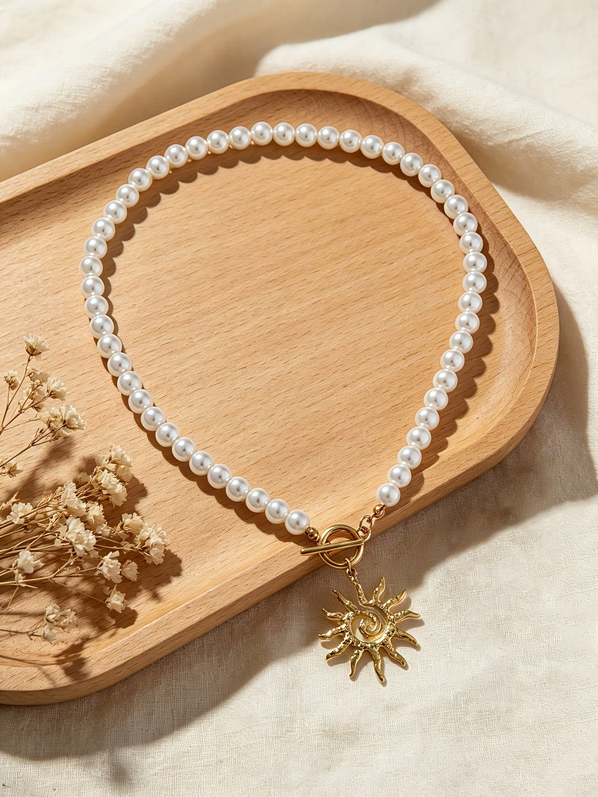 Sun Toggle Faux Pearl Necklace