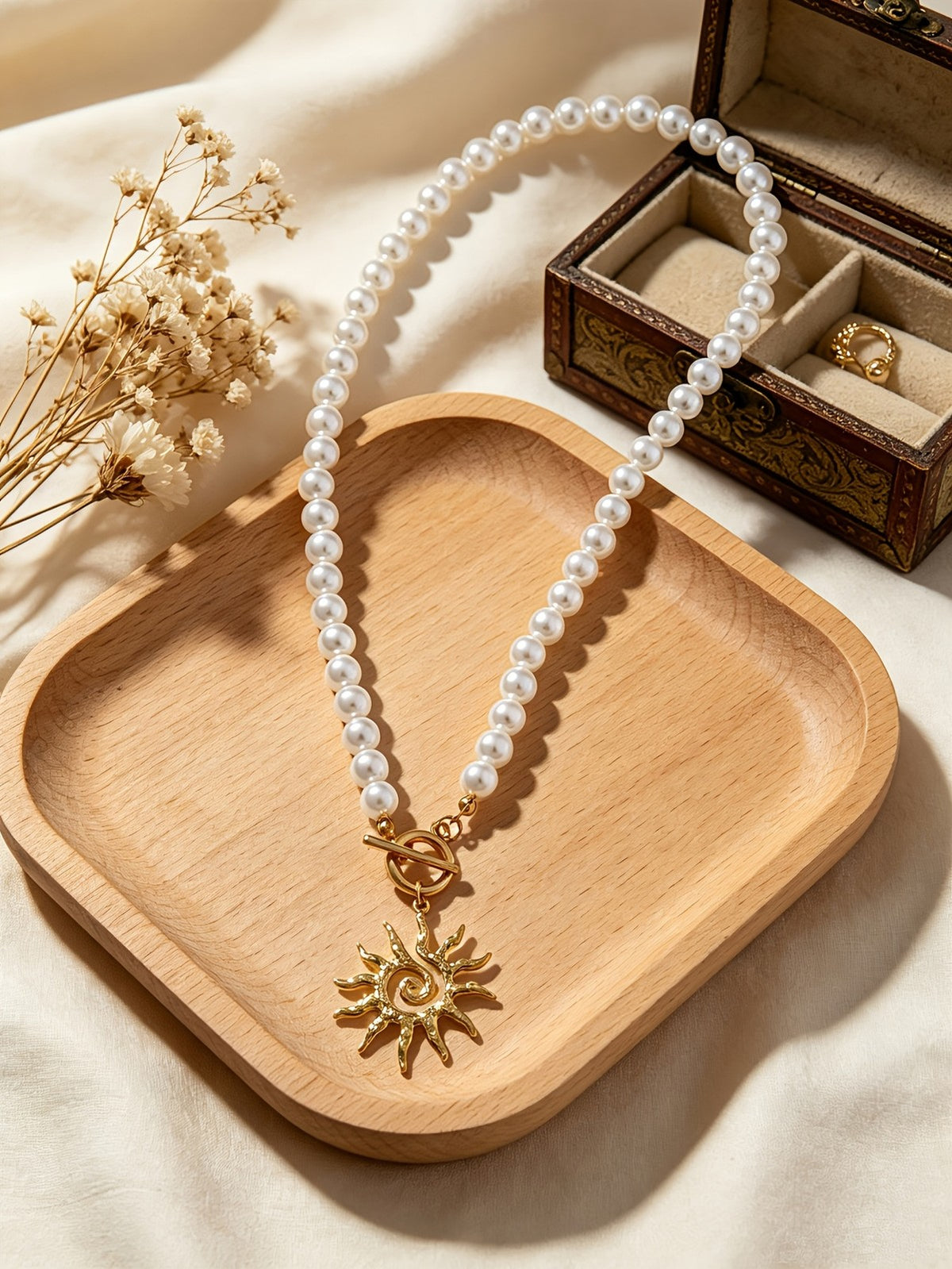 Sun Toggle Faux Pearl Necklace