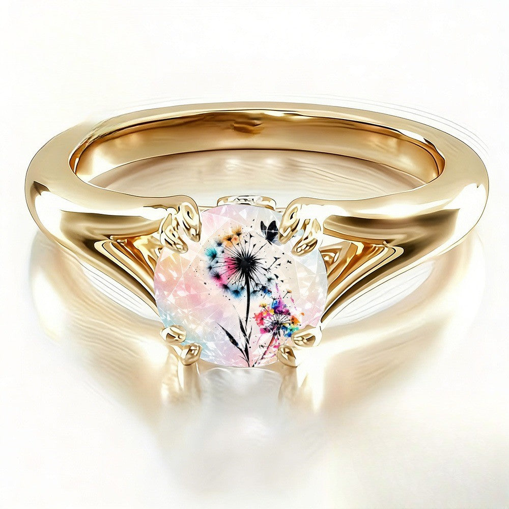 Watercolor Dandelion Crystal Ring