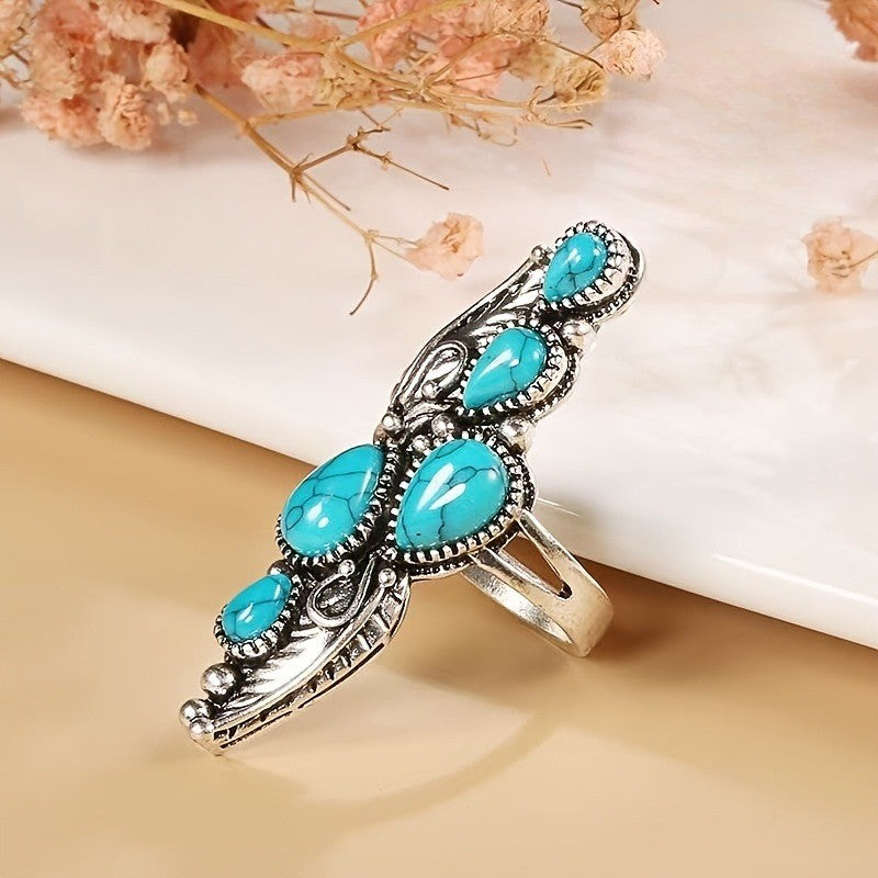Turquoise Feather Cascade Ring