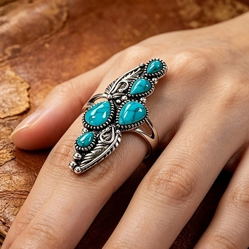 Turquoise Feather Cascade Ring
