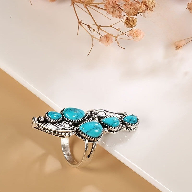 Turquoise Feather Cascade Ring